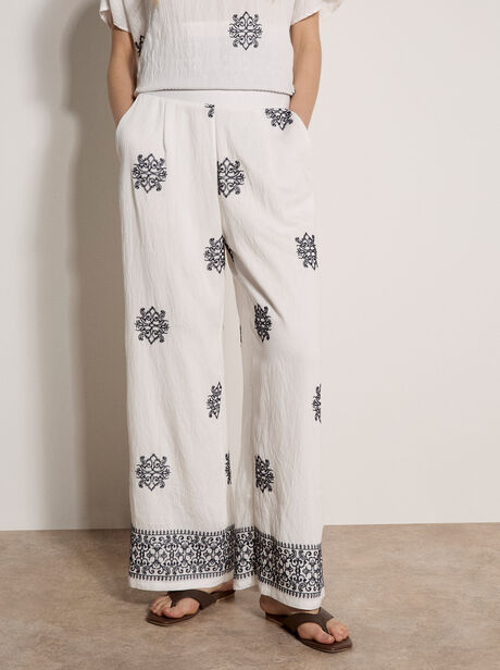 Paisley Embroidered Wide-Leg Trousers