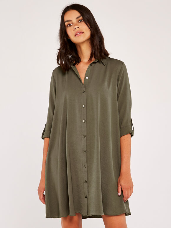 Shirt Swing Dress, Khaki, large