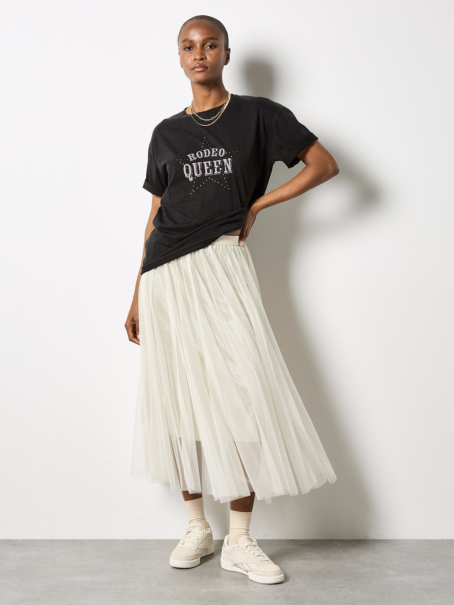 euw multi mesh skirt / ivory 完売品 Sparkle Mesh Tulle Skirt | Apricot Clothing