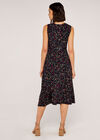 Ditsy Midi Cut Out Nk Belted Dress, Navy, large