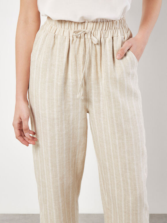 Linen Blend Stripe Joggers, Stone, large