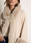 Faux Fur Trimmed Cape, Stone, large