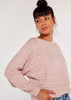 Cable Stripe Batwing Aran Jumper, Pink, large