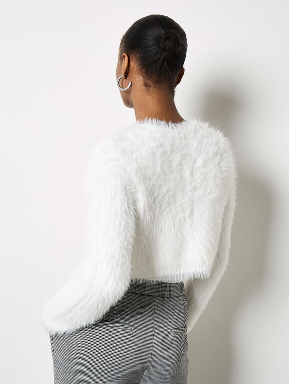 Fluffy Cropped Bolero, White, large