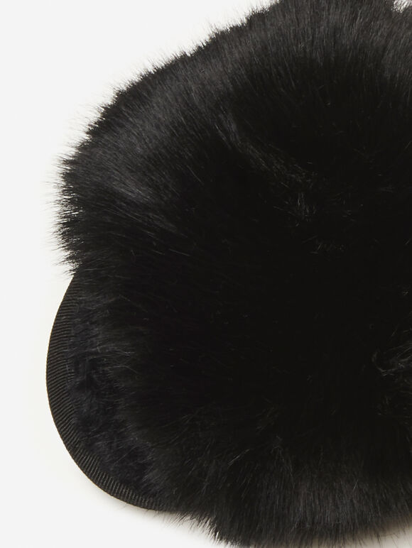 Cosy Faux Fur Luxe Slippers, Black, large