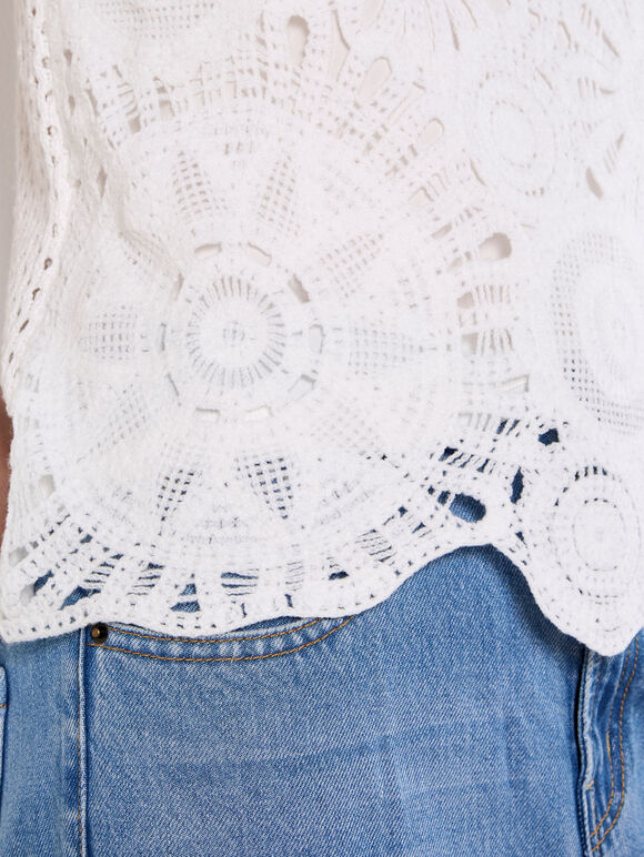 Sunflower Crochet Top, White, large