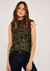 Leopard And Zebra Mock Neck Top, Khaki, large