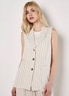 Longline Woven Pinstripe Waistcoat, Stone, large