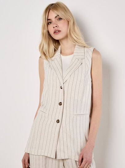 Longline Woven Pinstripe Waistcoat