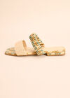 Floral Print Beaded Leather Sandals, White, large