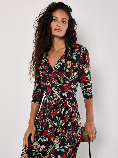 Floral Leaf Print Midaxi Dress