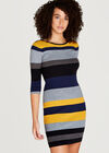 Colour Block Striped Bodycon Dress, Mustard, large