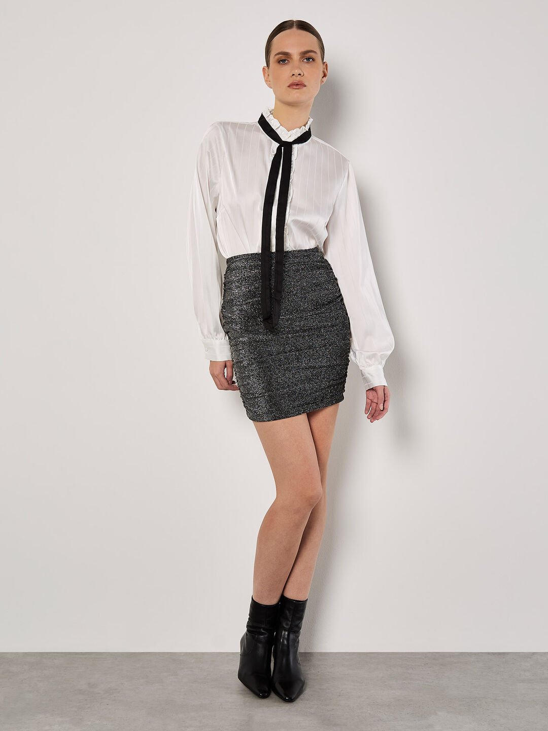 Image of Ruched Metallic Mini Skirt