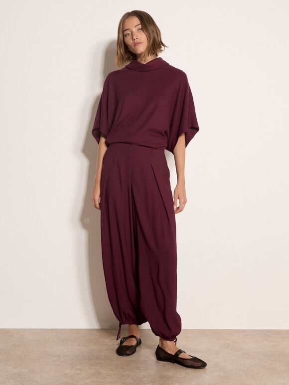 Roll Neck Ribbed Cape, Burgundy, large