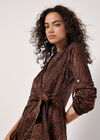 Animal Print Satin Wrap Mini Dress, Rust, large