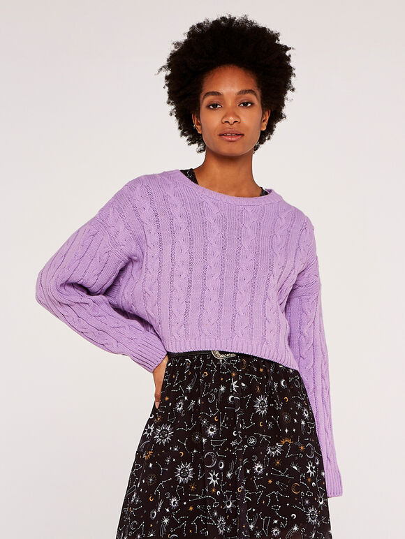 Aran Crop Jumper, Lilac, large