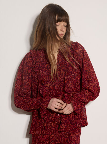 Paisley Chiffon Ruffle Blouse