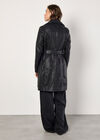 Faux Leather Biker Trench Coat, Black, large