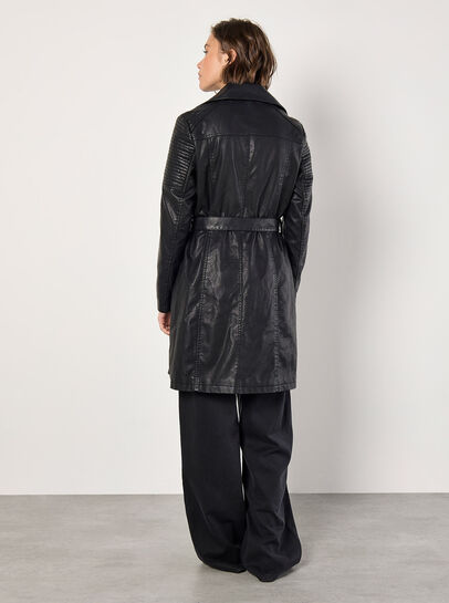 Faux Leather Biker Trench Coat