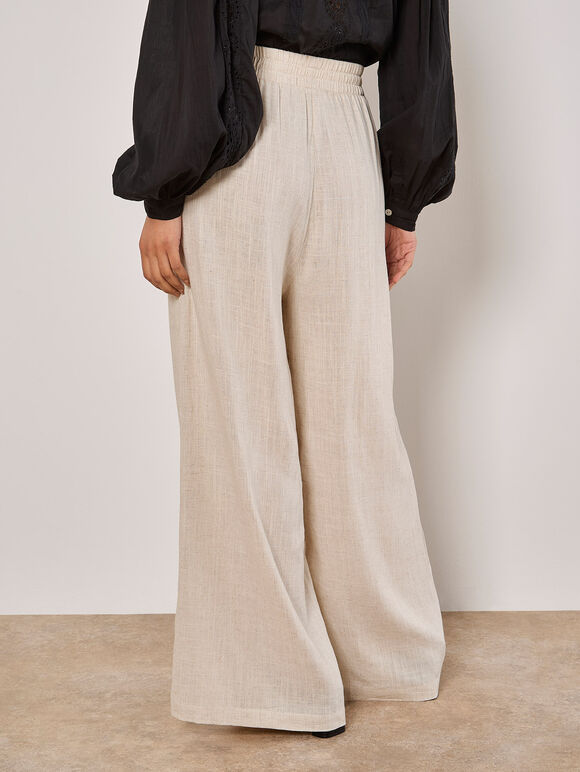 Wide Leg Linen Mix Trousers, Stone, large