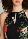 Black Tropical Floral Rope Neck Maxi Dress, Black, large