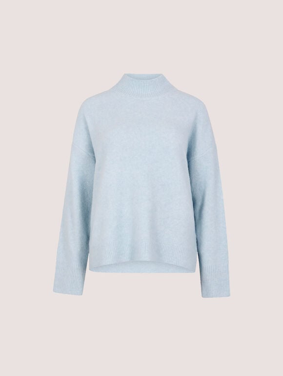 Boucl&eacute; Knit Mock Neck Jumper, Sky Blue, large