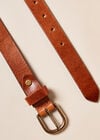 Thin Leather Gold Buckle Belt, Brown, large