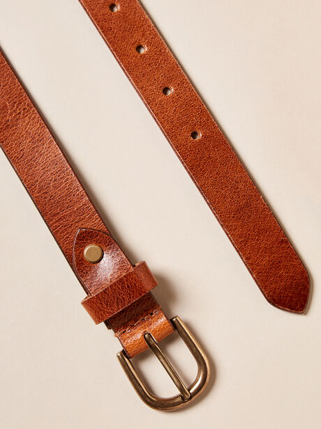 Thin Leather Gold Buckle Belt