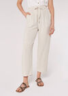 Linen Blend Cropped Trousers, Stone, large