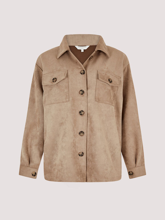 Suede Shirt Jacket, Brown, large