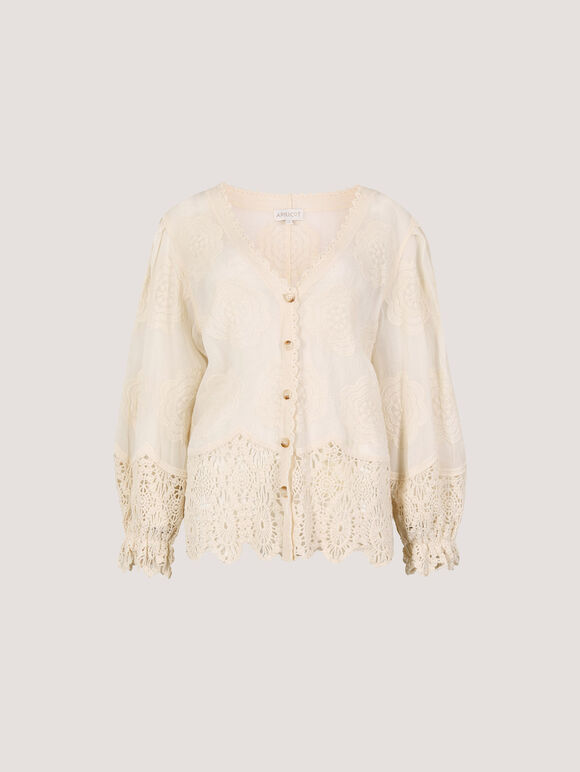 Embroidered Daisies Lace Blouse, Stone, large