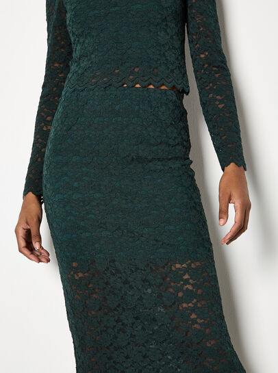 Floral Leaf Lace Midi Skirt
