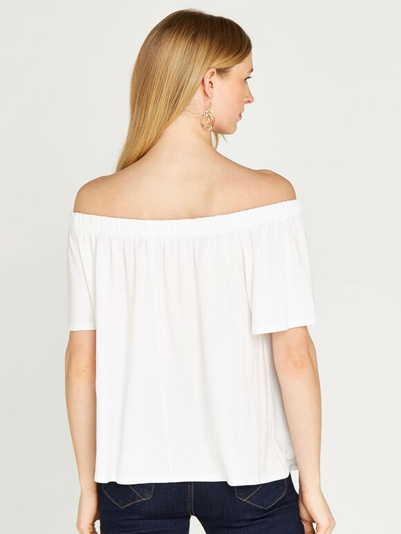 Elasticated Bardot Jersey Top, White, large