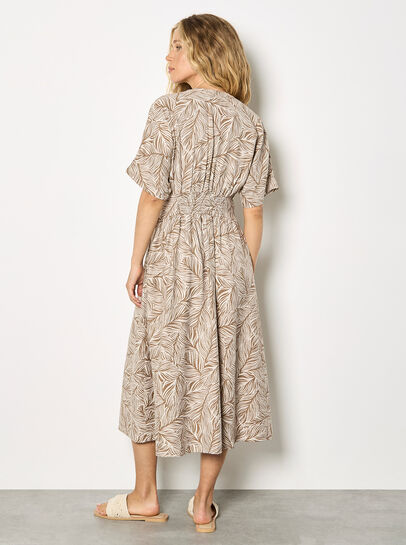 Leaf Print Shirt Midi Dress