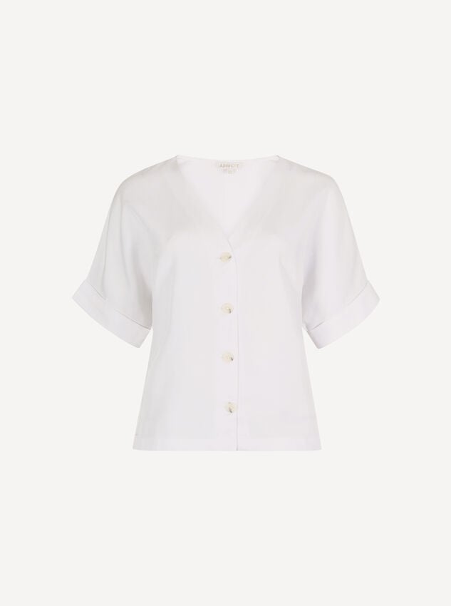 Lightweight V-neck Blouse, White, large