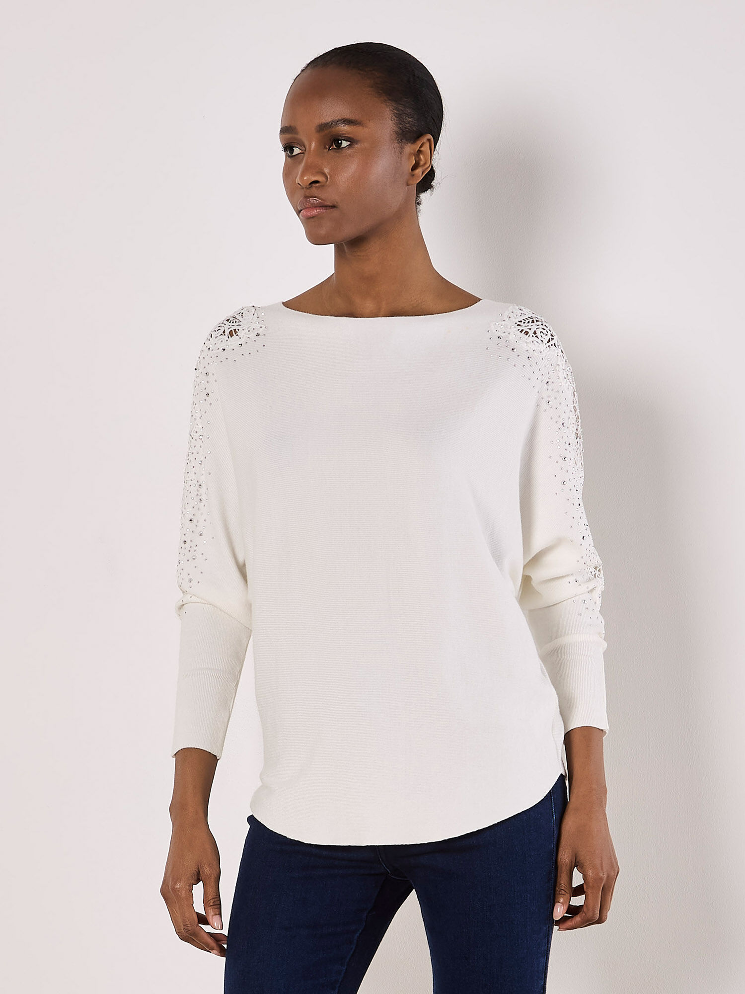 White embellished jumper top