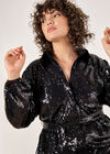 Curve Sequin Shirt Mini Dress, Black, large