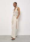 Crochet Longline Sleeveless Cardigan, Stone, large