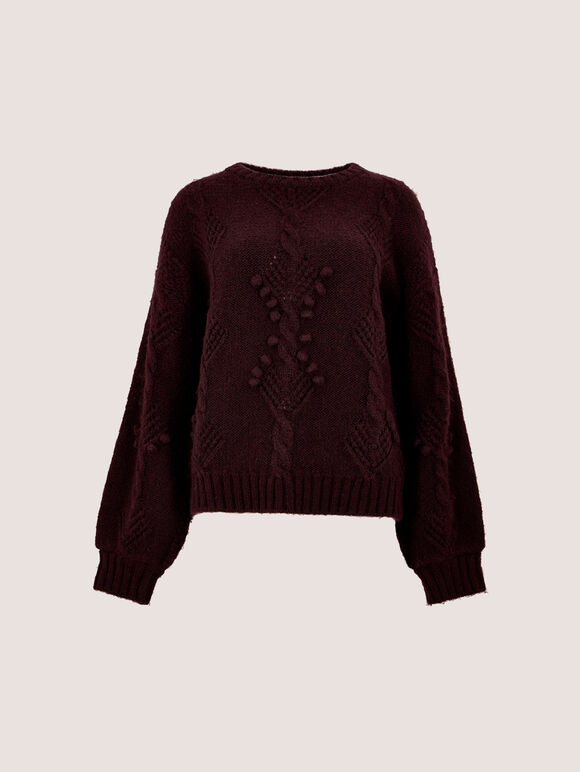 Brushed Bobble Cable Knit Jumper, Plum, large