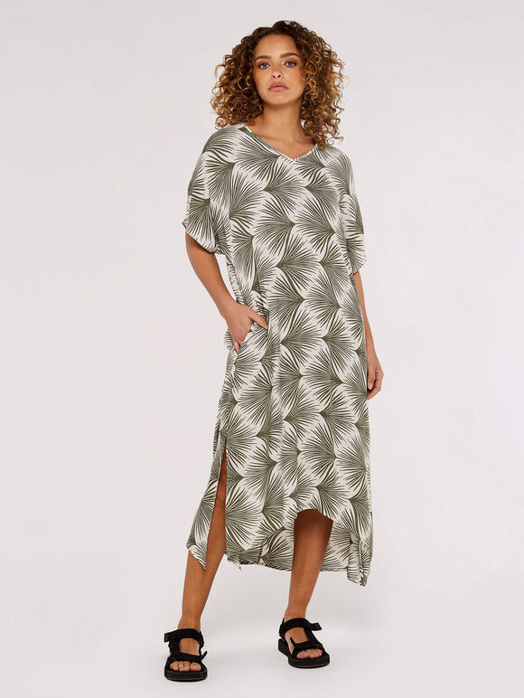 Printed Midi Kaftan, Khaki, large