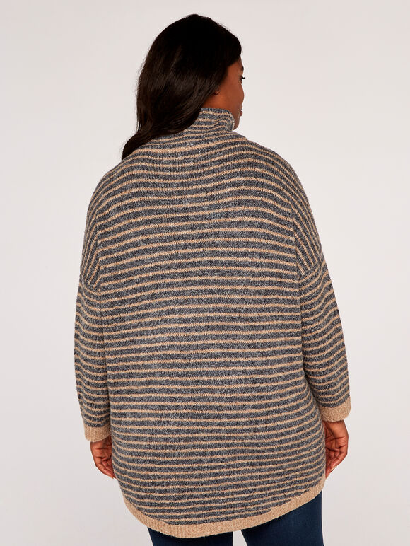 Curve High Neck Stripe Boucle Jumper, Grey, large