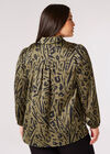 Curve Animal Print Satin Shirt, Khaki, large