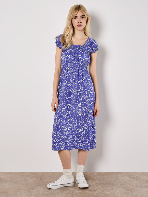 Brush Spot Milkmaid Midi Dress, Purple, large