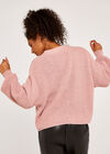 Chunky Knit Cropped Cardigan, Pink, large