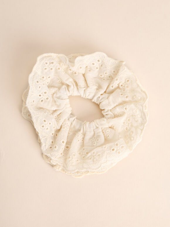 Broderie Anglaise Scrunchie, White, large