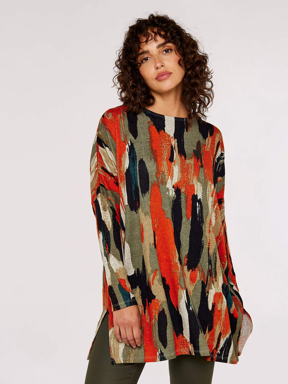 Paint Splash Knitted Top, Khaki, large