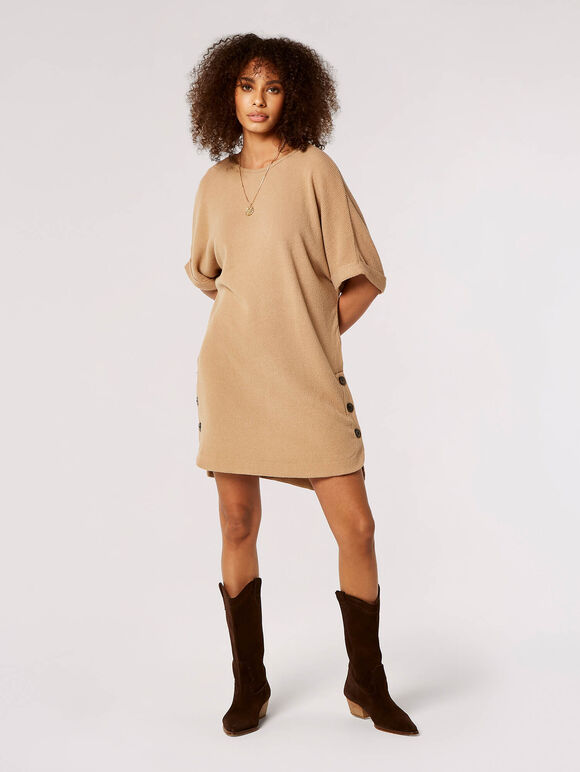 Soft Touch Batwing Mini Dress , Stone, large