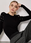 Pearl Embellished Fine Knit Jumper, Black, large