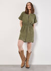 Zip-Down Utility Mini Dress, Khaki, large