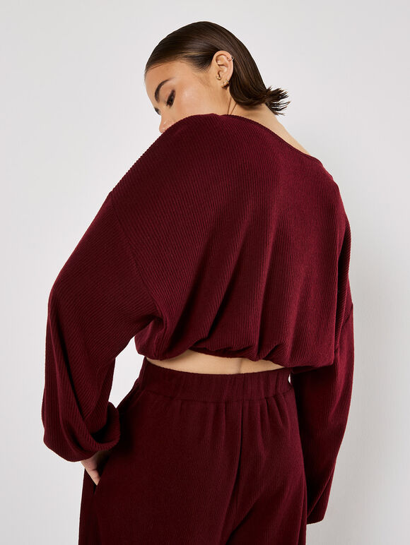 Soft Ribbed Crop Top, Burgundy, large